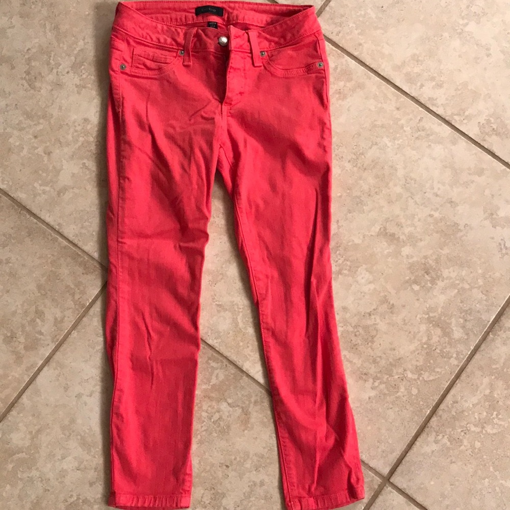 Bebe size 27 coral/pink skinny ankle jeans